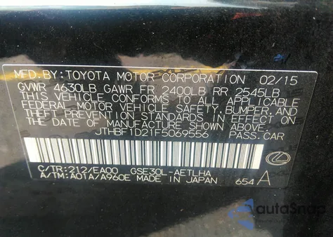 2015 Lexus Is 250 z USA, uszkodzony, nr VIN JTHBF1D21F5069556